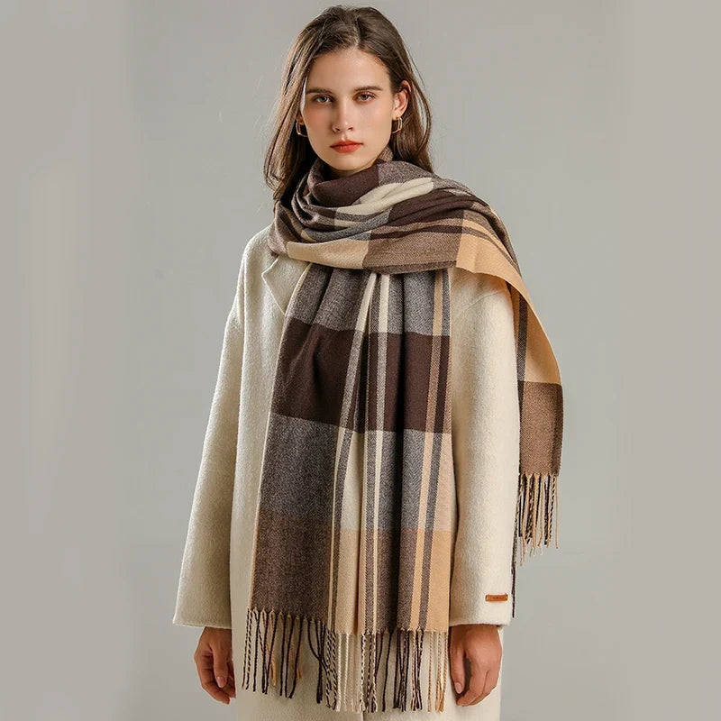 Avery | Unisex Cashmere-Mix Plaid Winter-Schal mit Fransen