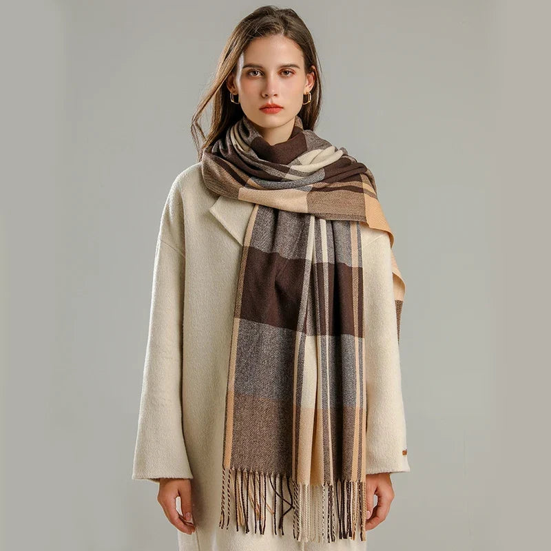 Avery | Unisex Cashmere-Mix Plaid Winter-Schal mit Fransen