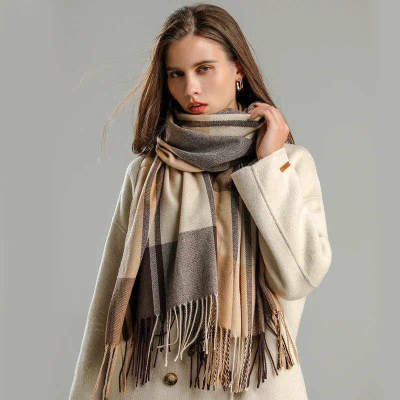Avery | Unisex Cashmere-Mix Plaid Winter-Schal mit Fransen