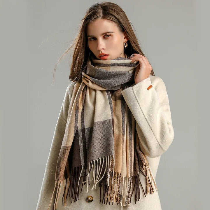 Avery | Unisex Cashmere-Mix Plaid Winter-Schal mit Fransen