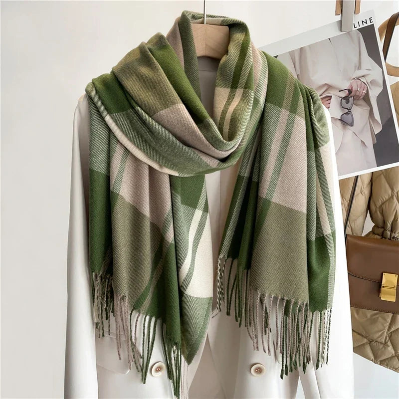 Avery | Unisex Cashmere-Mix Plaid Winter-Schal mit Fransen