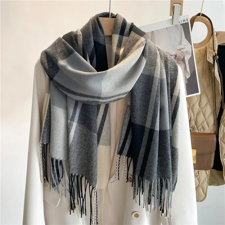 Avery | Unisex Cashmere-Mix Plaid Winter-Schal mit Fransen