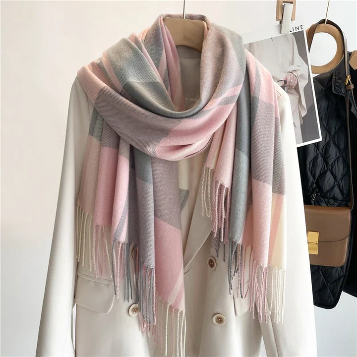 Avery | Unisex Cashmere-Mix Plaid Winter-Schal mit Fransen