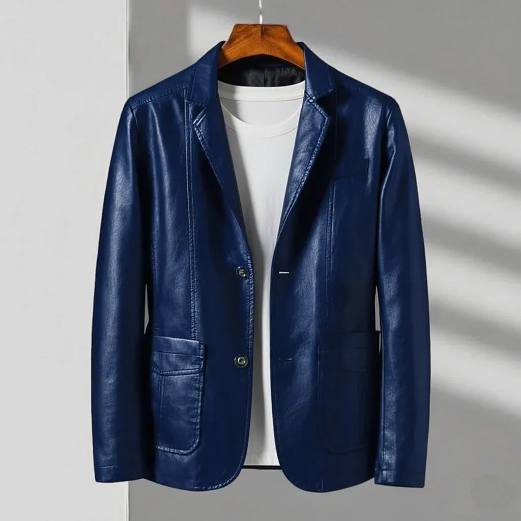 Austin | Herrenjacke im taillierten Schnitt im Leder-Look, mit Zwei-Knopf-Verschluss