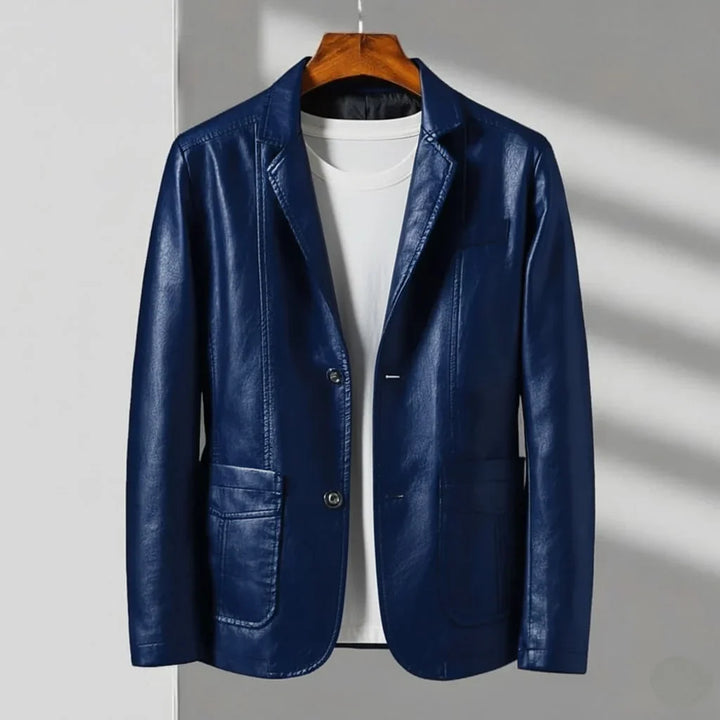 Austin | Herrenjacke im taillierten Schnitt im Leder-Look, mit Zwei-Knopf-Verschluss
