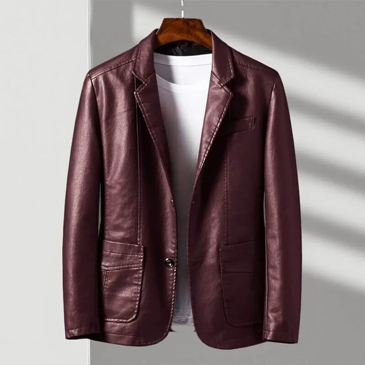 Austin | Herrenjacke im taillierten Schnitt im Leder-Look, mit Zwei-Knopf-Verschluss