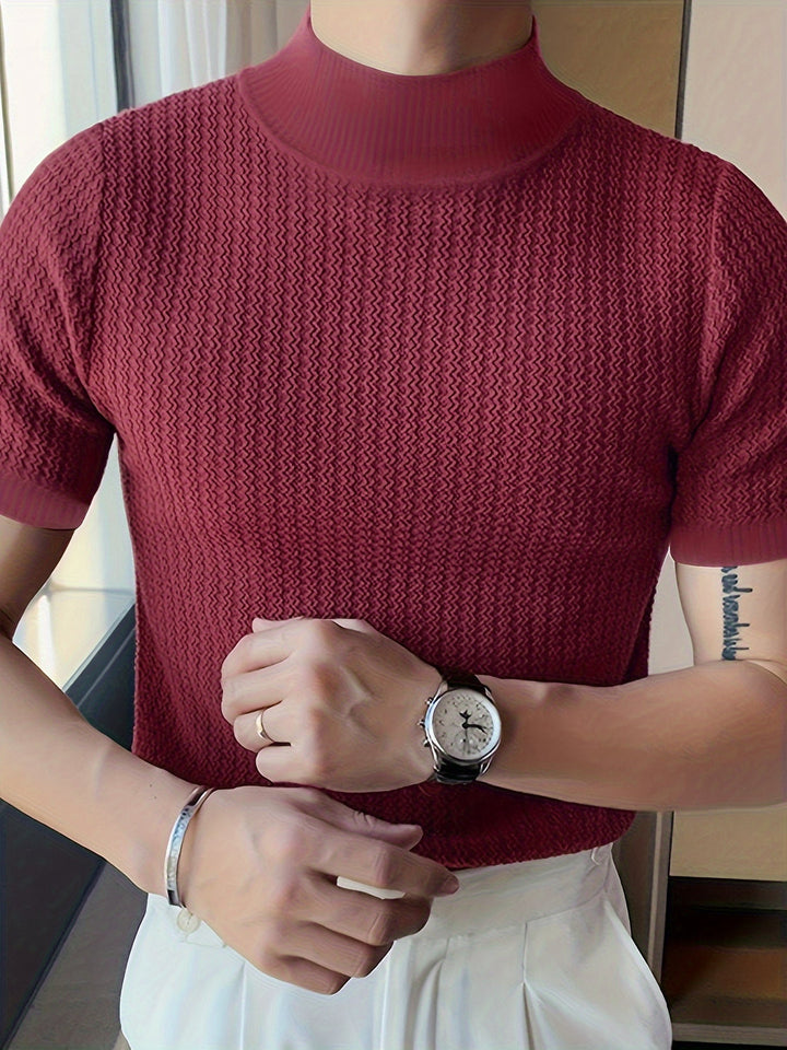 Herren T-Shirt - Slim Fit mit kurzen Ärmeln und Stehkragen | Elegant