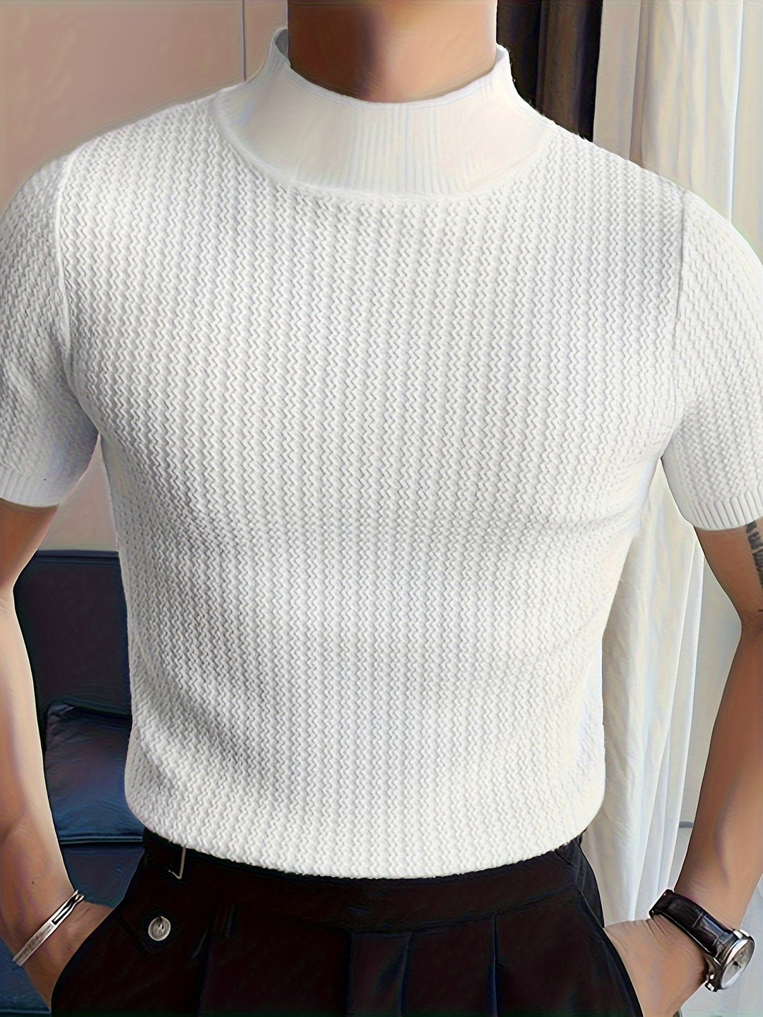 Herren T-Shirt - Slim Fit mit kurzen Ärmeln und Stehkragen | Elegant