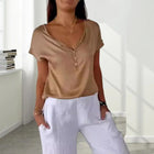 Top Damen - Loose Fit mit V-Ausschnitt und Knöpfen | Elegant
