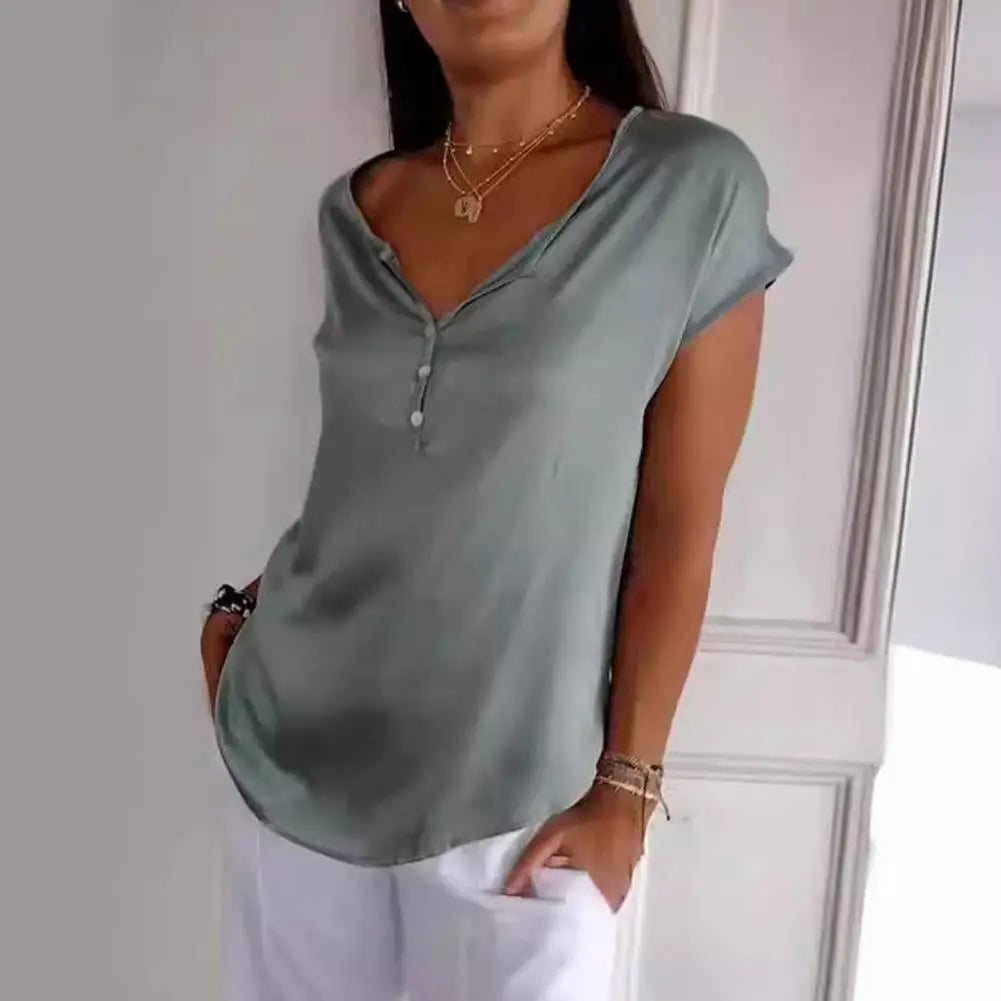 Top Damen - Loose Fit mit V-Ausschnitt und Knöpfen | Elegant