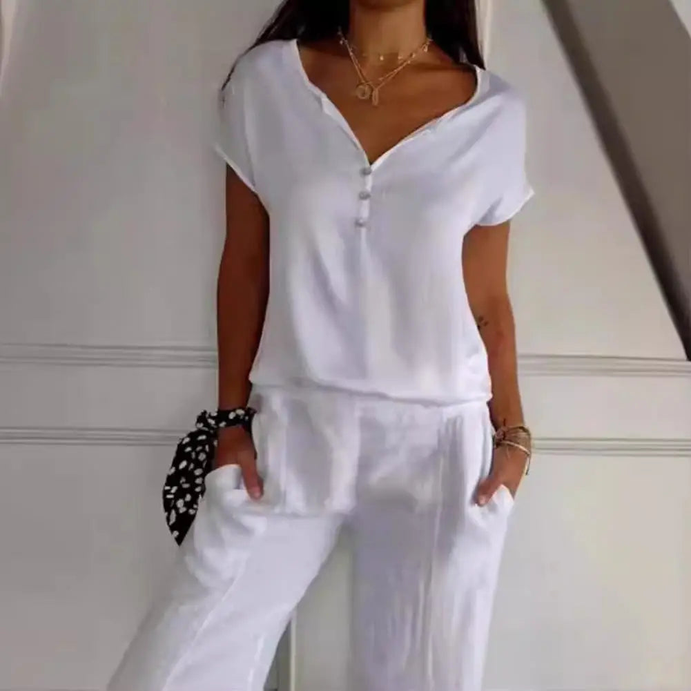 Top Damen - Loose Fit mit V-Ausschnitt und Knöpfen | Elegant