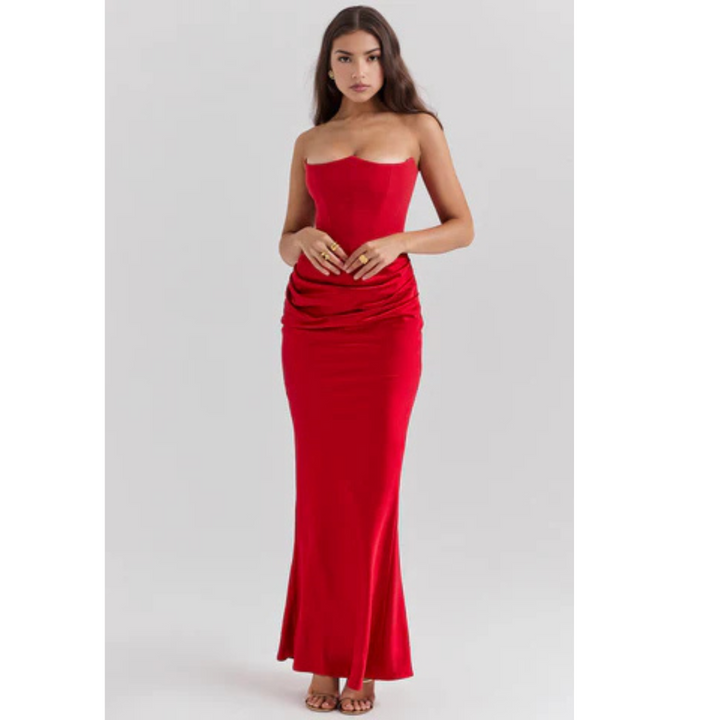 Damen Strapless Korsett Bodycon Maxikleid