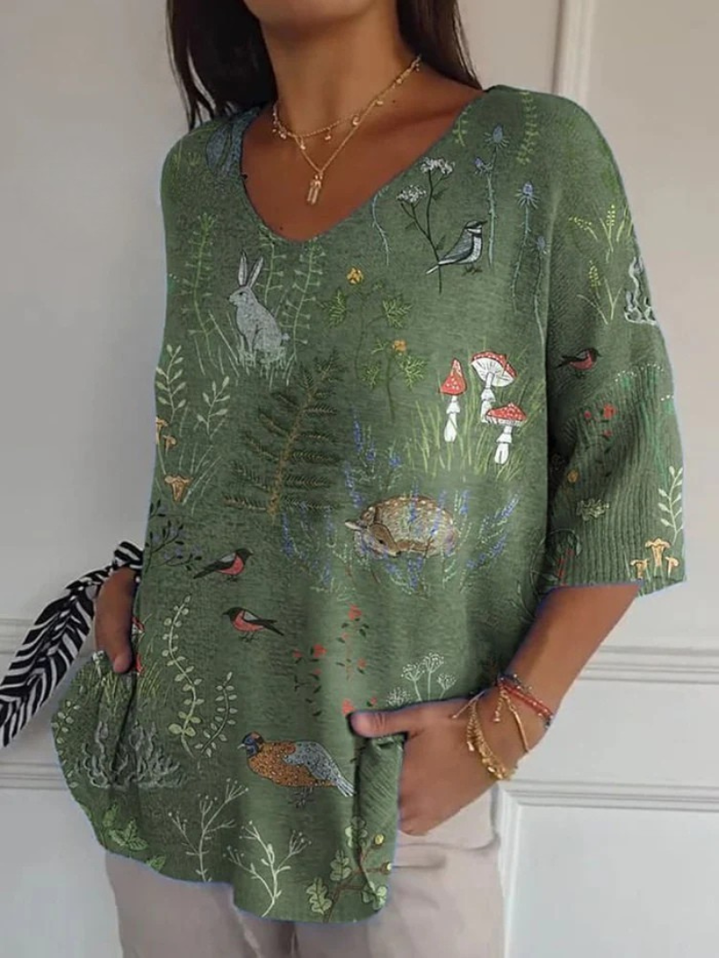Wald und Tiere Wiederholungsmuster Gedruckter Damen Freizeitpullover Strick
