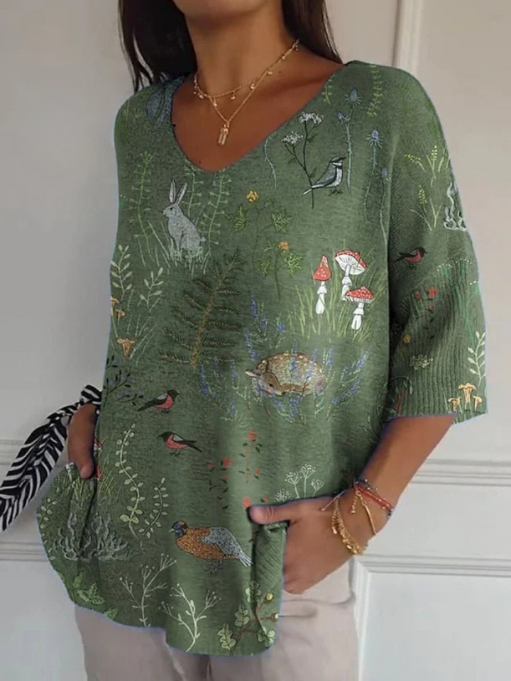 Wald und Tiere Wiederholungsmuster Gedruckter Damen Freizeitpullover Strick