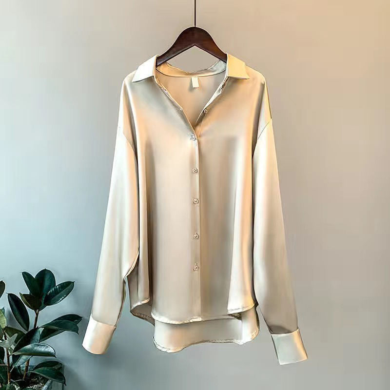 Bluse Damen Satinoptik langarm