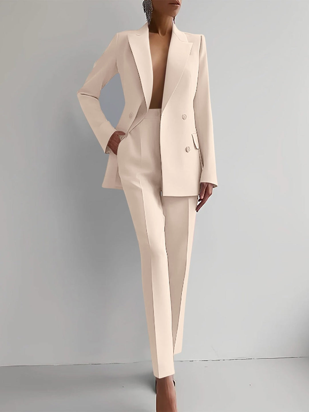 Eleganter Zweiteiler Damen Blazer mit Einknopfverschluss und Gerade Hose für Business und Freizeit