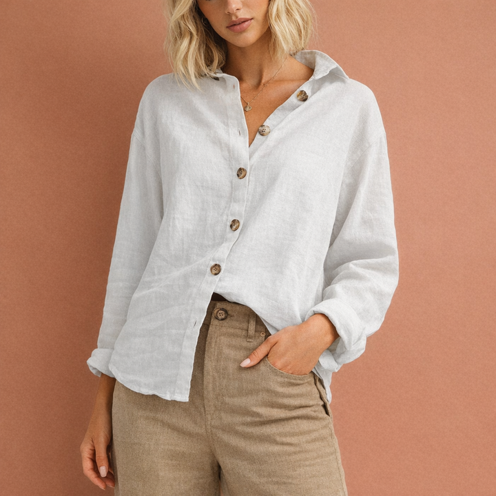 Leinenlook-Bluse mit Knopfverschluss für Damen | Esmée
