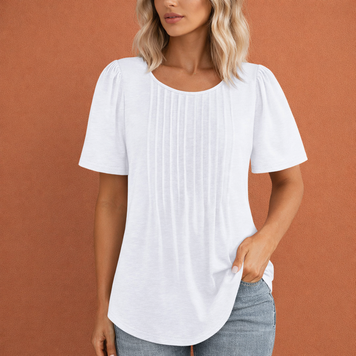 Damen Sommer Top mit Rundhalsausschnitt und Faltendetails | Marlijn
