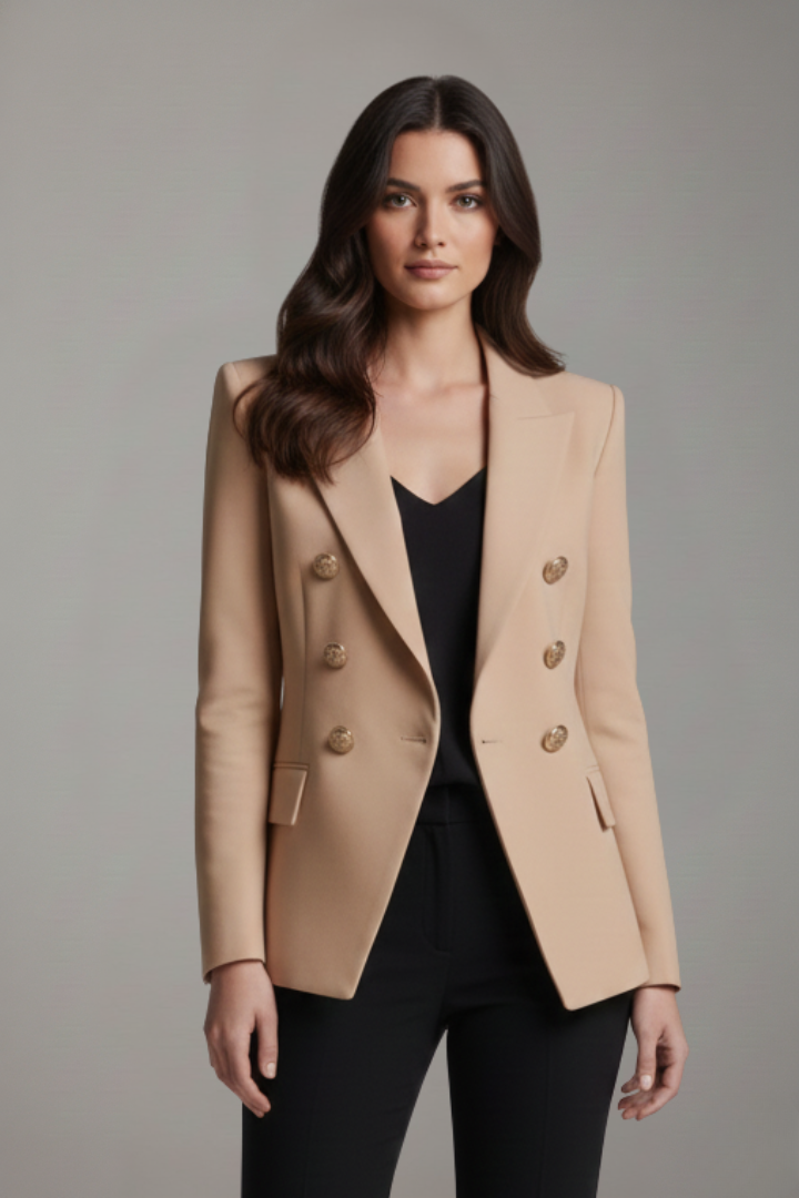Rebecca | Damen-Doppelreiher-Blazer mit goldfarbenen Knopfdetails