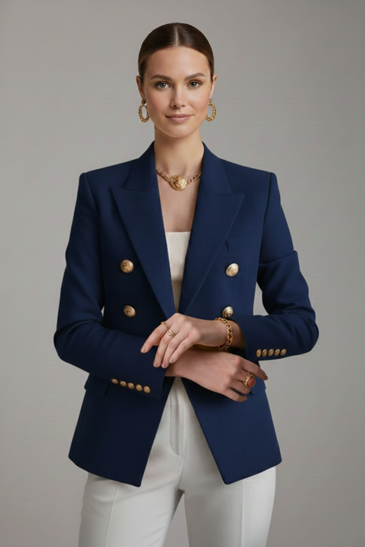 Rebecca | Damen-Doppelreiher-Blazer mit goldfarbenen Knopfdetails