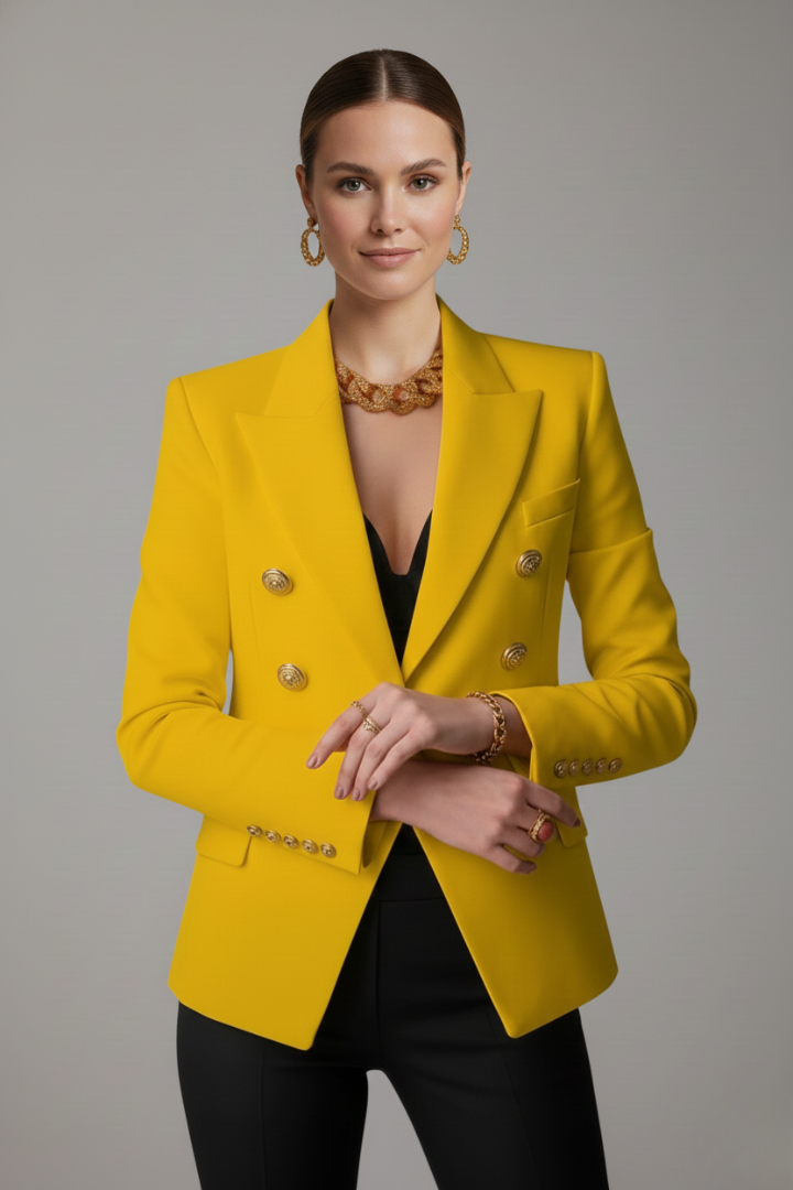 Rebecca | Damen-Doppelreiher-Blazer mit goldfarbenen Knopfdetails