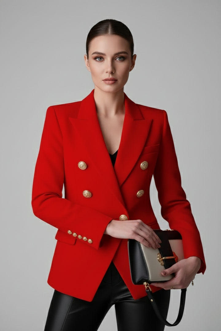 Rebecca | Damen-Doppelreiher-Blazer mit goldfarbenen Knopfdetails