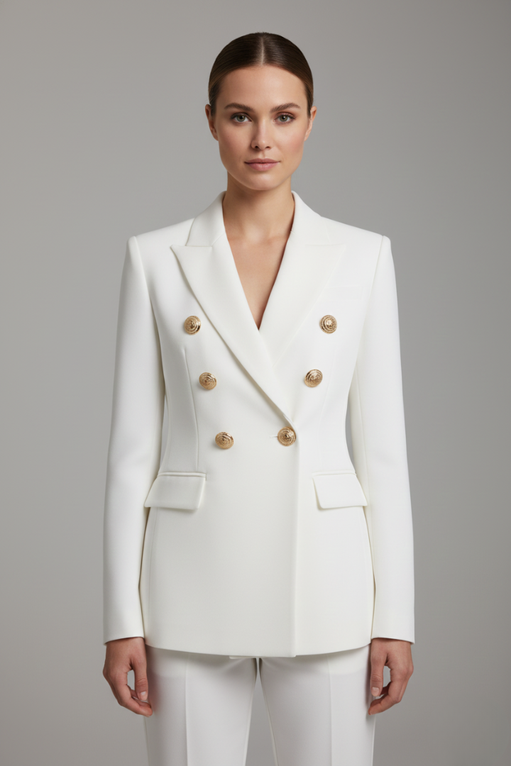 Rebecca | Damen-Doppelreiher-Blazer mit goldfarbenen Knopfdetails