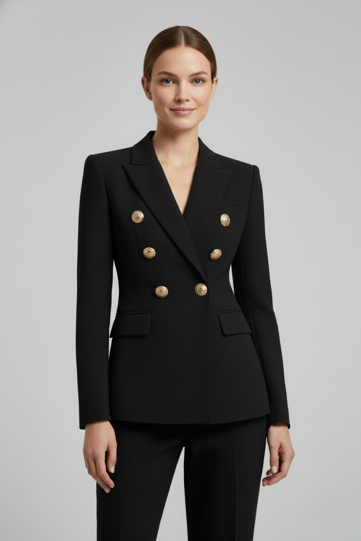 Rebecca | Damen-Doppelreiher-Blazer mit goldfarbenen Knopfdetails