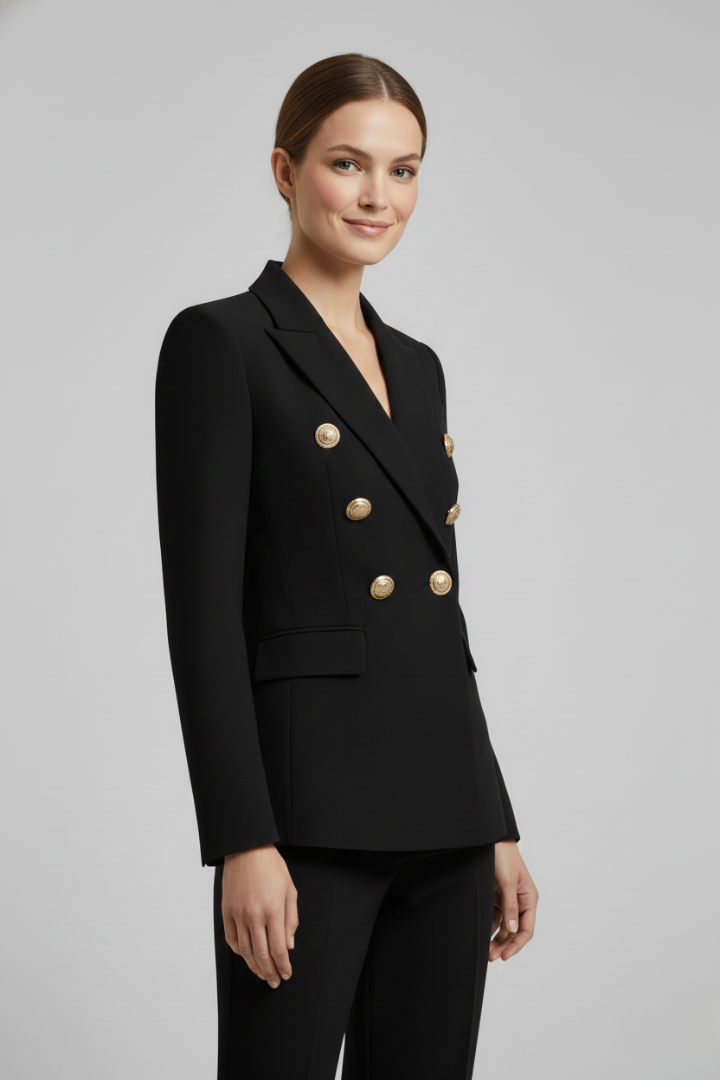 Rebecca | Damen-Doppelreiher-Blazer mit goldfarbenen Knopfdetails