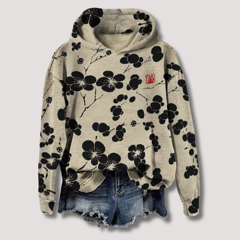 Damen Oversized Hoodie Sweatshirt mit Floralprint