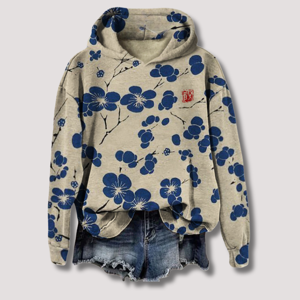 Damen Oversized Hoodie Sweatshirt mit Floralprint