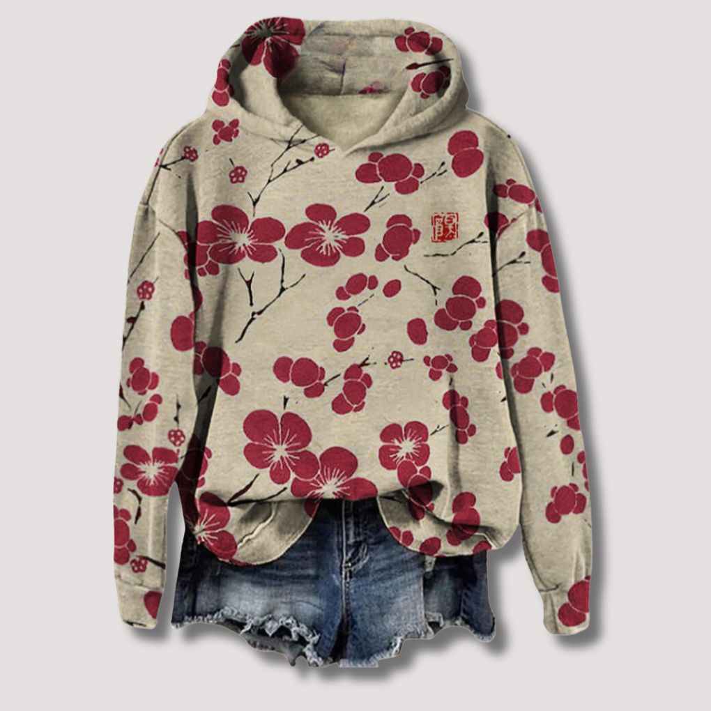 Damen Oversized Hoodie Sweatshirt mit Floralprint