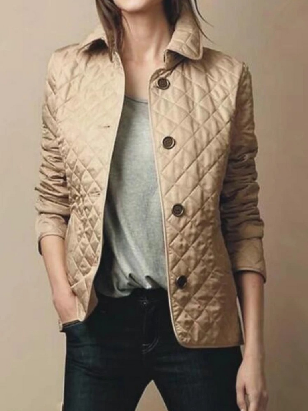 Damen Jacke mit diamantgequiltetem Umlegekragen