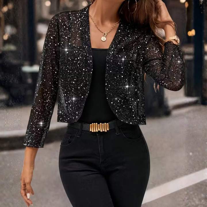 Damen Pailletten Offene Front Langarm Cardigan