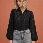 Transparente schwarze Bluse mit floralen Stickereien für Damen | Soraya
