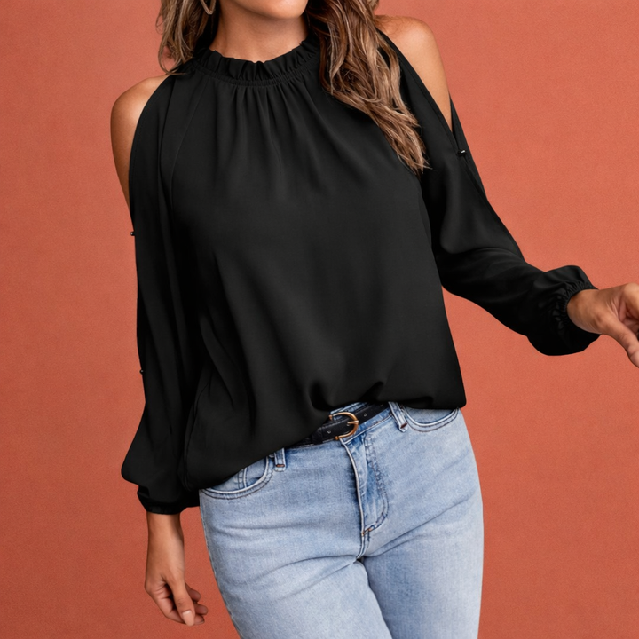Damenbluse mit Rüschenkragen und offenen Schultern für elegante Outfits | Elinor