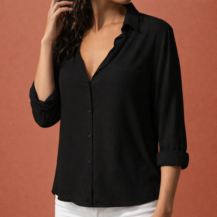 Satin Damenbluse mit Kragen und Knopfleiste | Danira