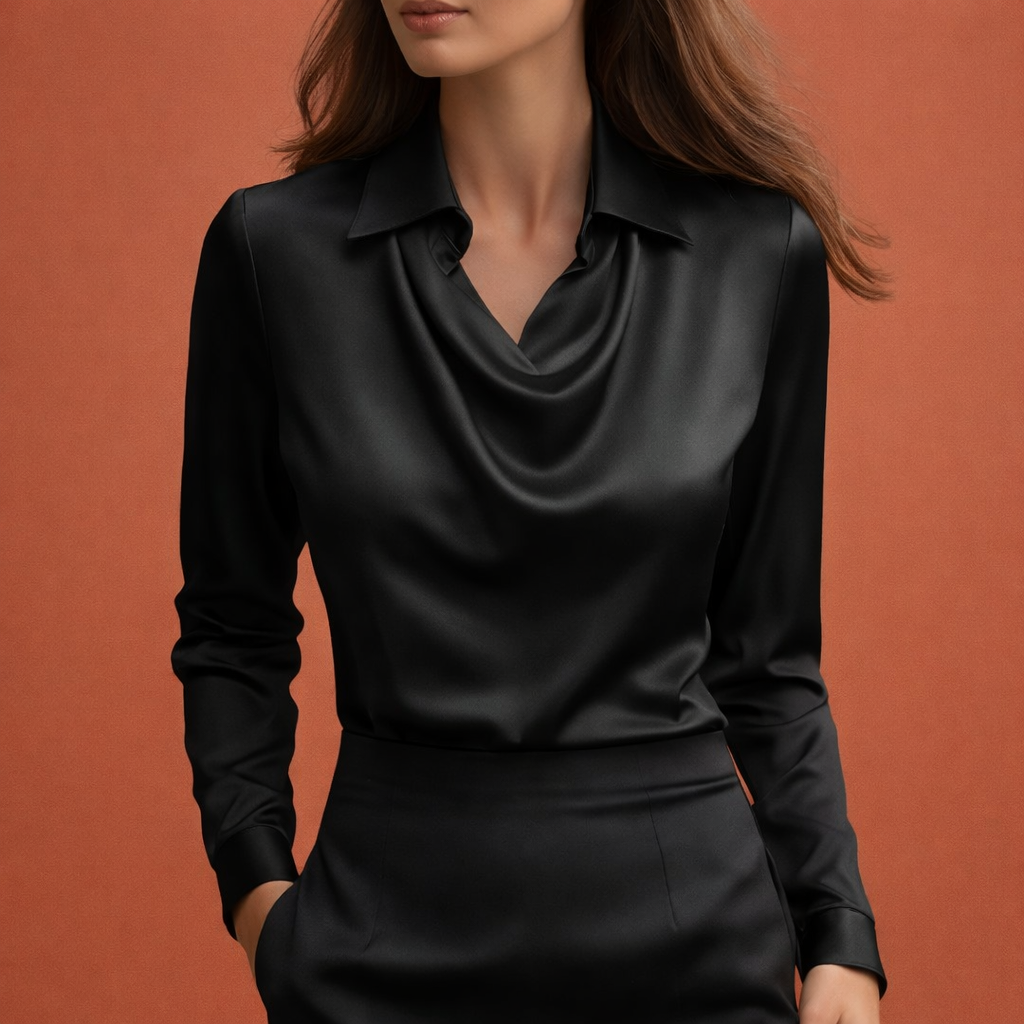 Satinbluse mit drapierendem Kragen für Damen | Elina