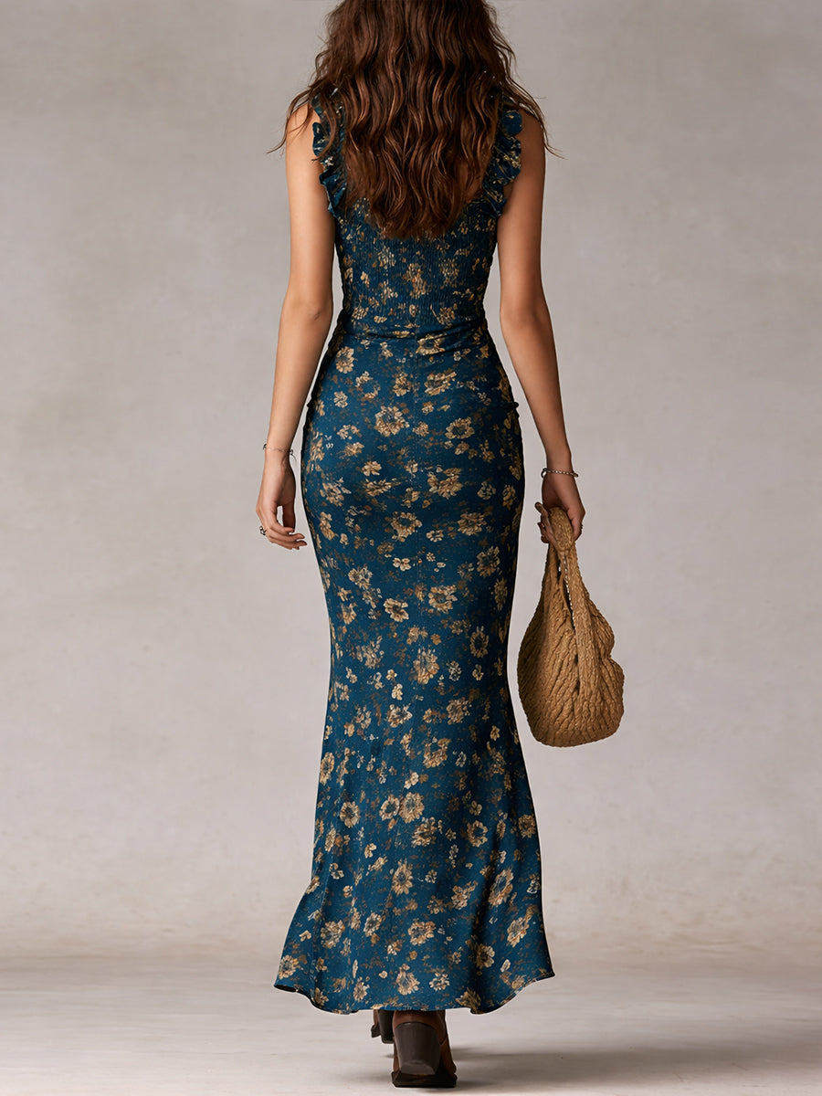 Bonnie | Florales Maxikleid mit Rüschenärmeln