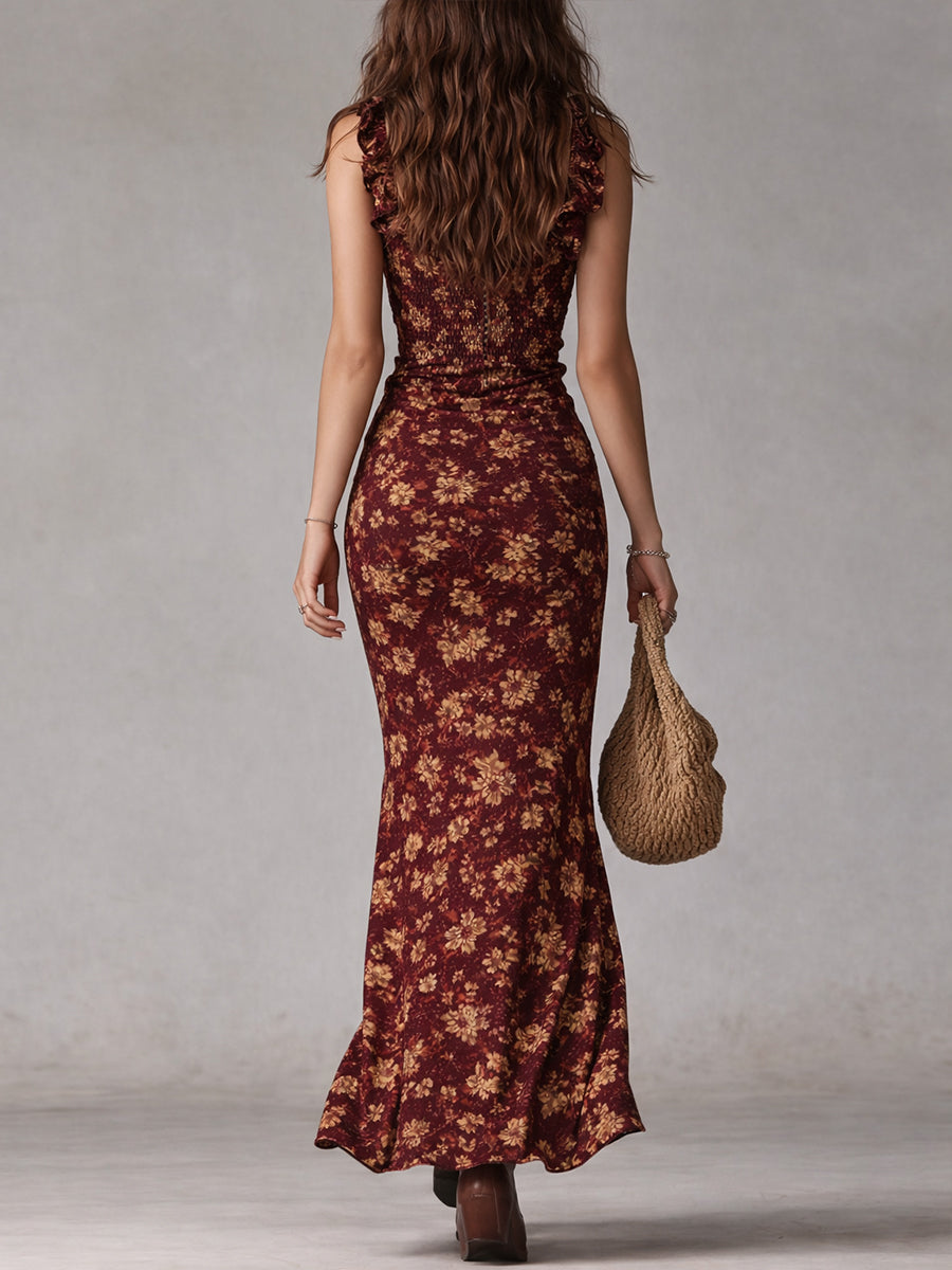 Bonnie | Florales Maxikleid mit Rüschenärmeln