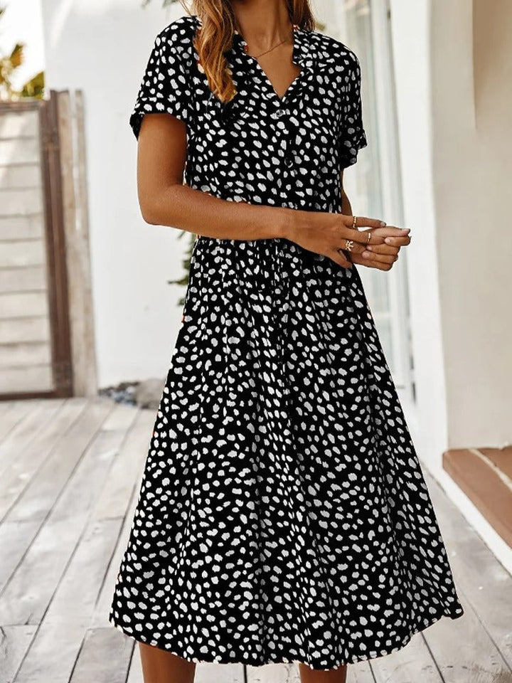 Elizabeth - Damen Midi Hemdkleid mit Tierdruck und kurzen Ärmeln