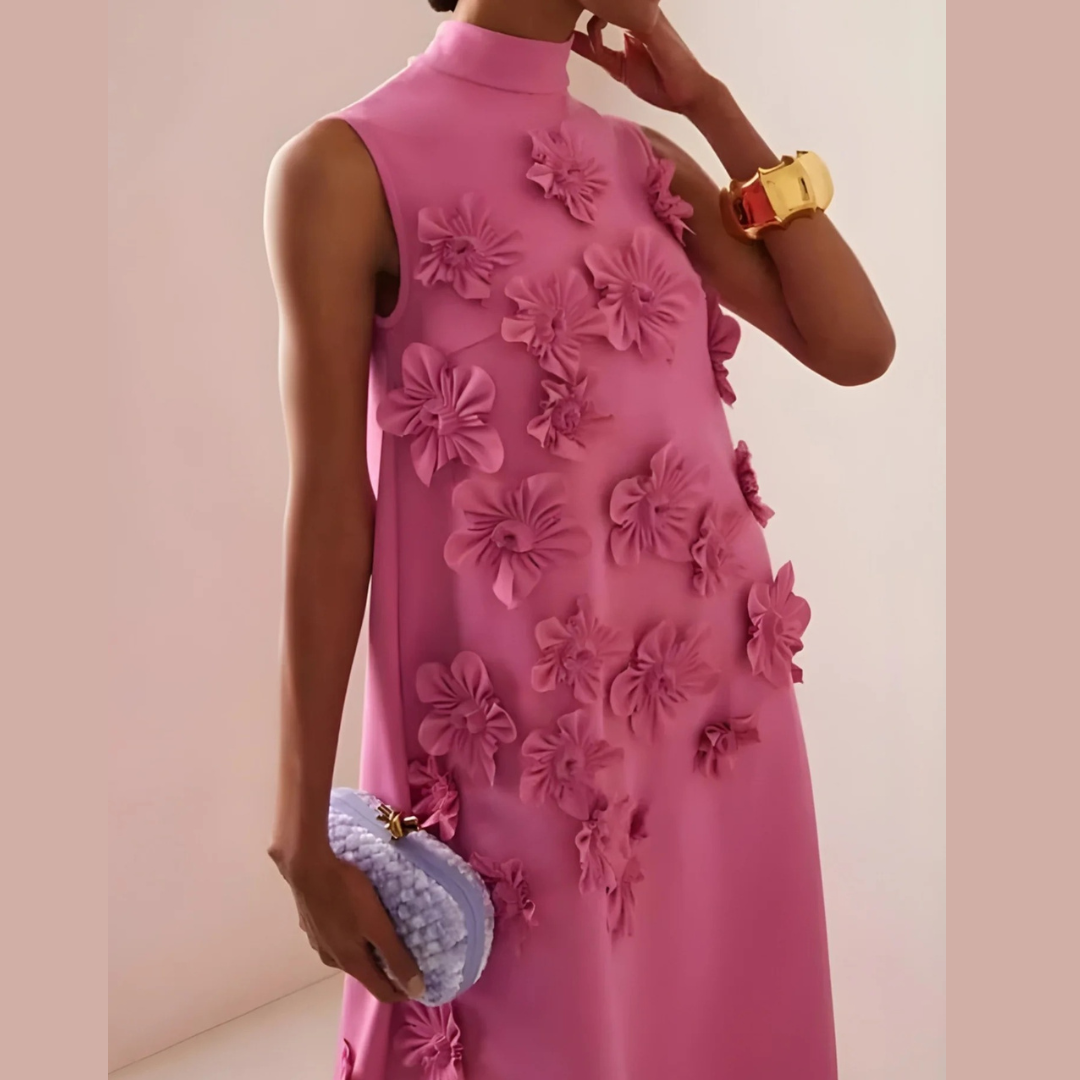 Abendkleid Rosa mit floralen Details – Elegantes Maxi-Kleid Lang