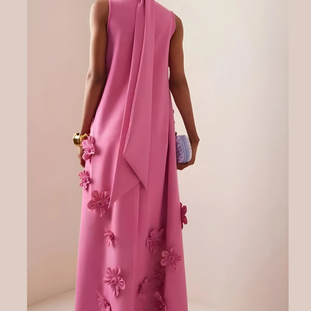Abendkleid Rosa mit floralen Details – Elegantes Maxi-Kleid Lang