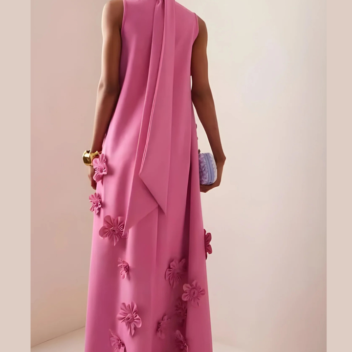 Abendkleid Rosa mit floralen Details – Elegantes Maxi-Kleid Lang