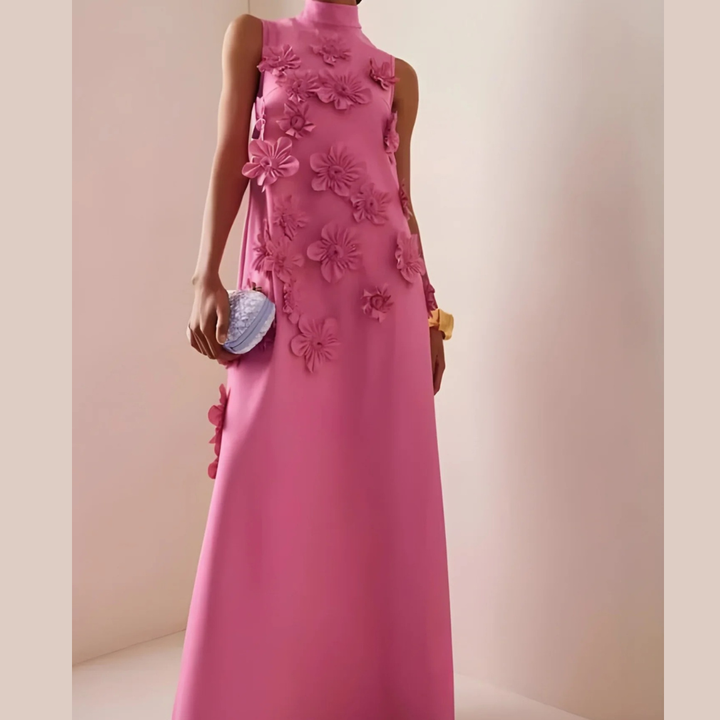 Abendkleid Rosa mit floralen Details – Elegantes Maxi-Kleid Lang
