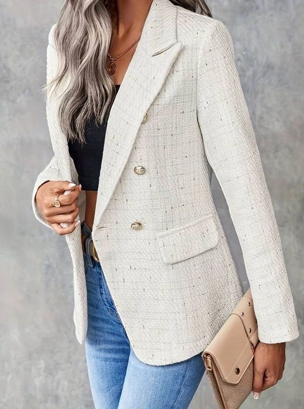 Athena | Tweed-Blazer mit doppelter Knopfleiste und Revers für Damen