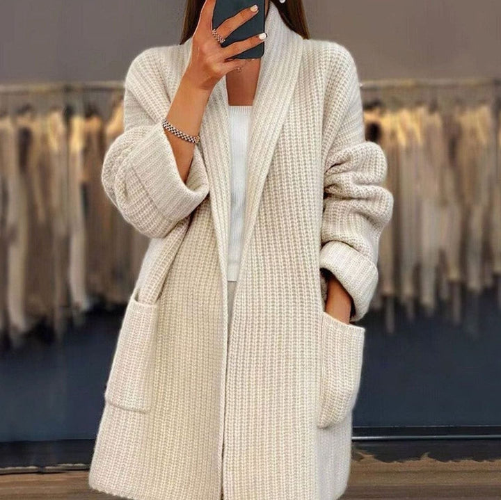 Avery | Gestreifter Strick-Langcardigan mit Taschen für Frauen