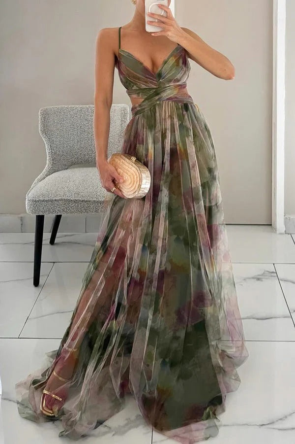 Lange Blumenmuster Kleid mit Verstellbaren Trägern für Frauen | Ideal für Sommer und Besondere Anlässe