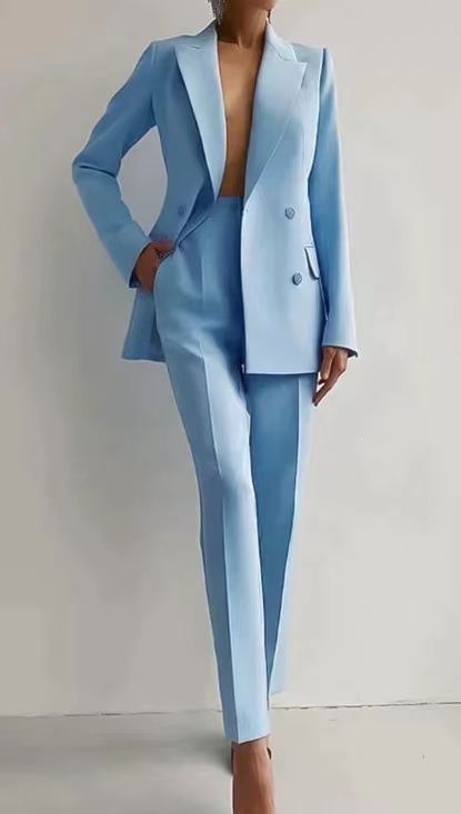 Eleganter Zweiteiler Damen Blazer mit Einknopfverschluss und Gerade Hose für Business und Freizeit