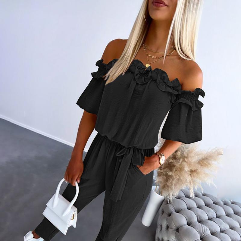 CAMILA – Schicker Off-Shoulder Volant-Hüftgurt-Jumpsuit